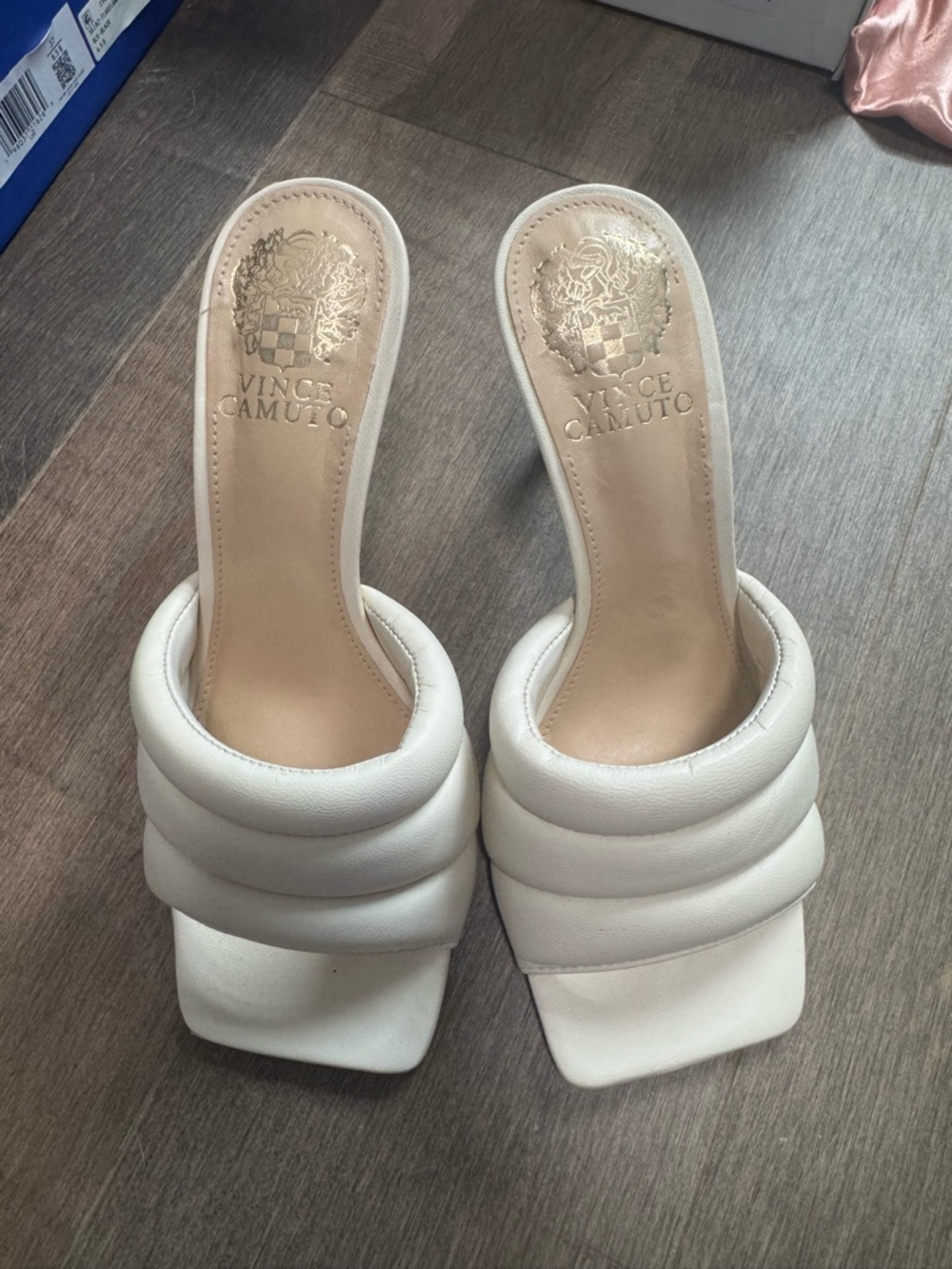 Vince Camuto Cream Quilted Slide Mules